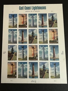Scott #4409-4413 Gulf Coast Lighthouses Pane of 20 44¢ Stamps (2009) - Picture 1 of 4