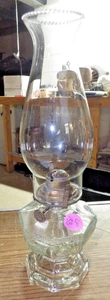Antique Glass Finger Oil Lamp, Chimney & Queen Anne Burner  W SHADE NOS CHIMNEY - Picture 1 of 9