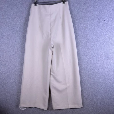 Pantalones Zara Pantalones Mujer’s Medianos Beige Cintura Alta Pierna Ancha Cremallera Lateral Negocios Foto 1 de 4