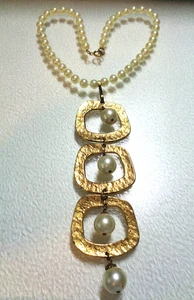 Vintage, Imitation Pearls, Gold Tone, Knotted Choker Pendant Necklace. - Picture 1 of 3