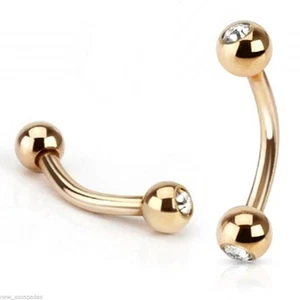 Eyebrow Rook Curve Gold w/Clear Gem 4mm Balls 16 Gauge 7/16" Barbell * - Picture 1 of 4