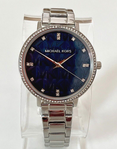 Nuovissimo orologio da donna Michael Kors MK4671 Pyper 38 mm quadrante blu tono argento