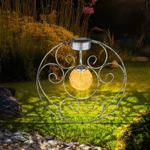 Solarleuchte Außenleuchte Stecklampe LED Glaskugel crackle Erdspieß silber Beet - Bild 1 von 12