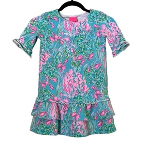 Lilly Pulitzer Kailyn Dress Amalfi Blue Best Wishes kids girls Medium 6 7 Pink - Picture 1 of 9