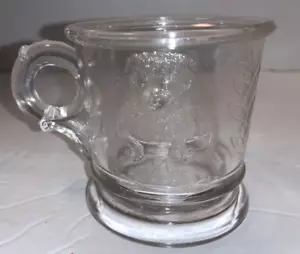 Taza de vidrio para niños EAPG de colección MOSSER perro en tambor y gato en cesta vidrio de la depresión - Imagen 1 de 12