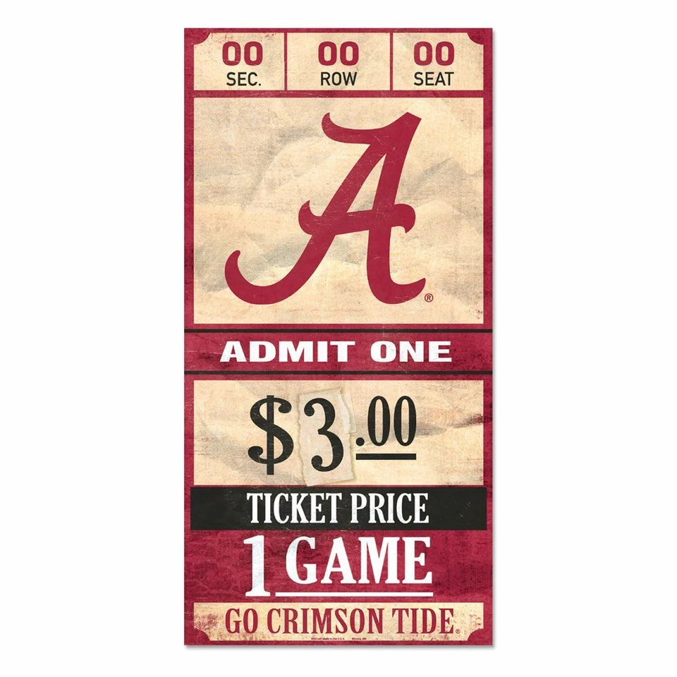ALABAMA CRIMSON TIDE GAME TICKET ADMIT ONE GO TIDE WOOD SIGN 6"X12'' NEW 🐘 - Image 1 of 1