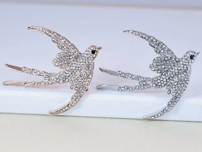 Flying Bird Clear Austrian Rhinestone Crystal Brooch Pin Gold Or Rose Gold B5711 - Image 1 of 4