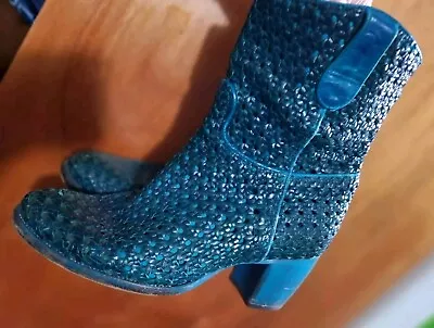 ROCCO P. Leather Ankle Boots US8  EU38 Woven Made in Italy Deep Jade Distressed  - Image 1 of 4