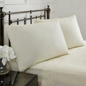 Double Sheet Set Fitted Flat Pillowcase Portfoilo Albany Cream Polycotton Bed - Picture 1 of 1
