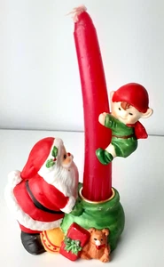 Vintage Christmas Candle Climber Santa With Elf Hanging Candlestick Holder & Box - Picture 1 of 6