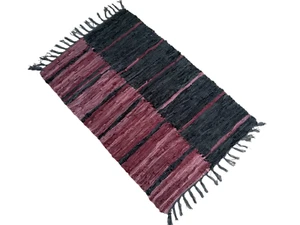 Leather Rug for fireplace, fire-resistant mat,  BLACK PINK Lines - Afbeelding 1 van 5