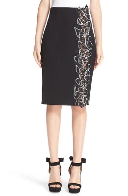 NEW VERSACE Lace Insert Stretch Cady Pencil Skirt Black EU 46/US 12 (W30) $595 - Image 1 of 4
