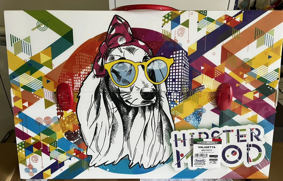 cartellina valigetta scuola disegno arte polionda 56,5x36,5x5,5 manico rosso dog - Immagine 1 di 4