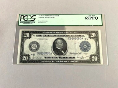 U.S. 20 Dollars Federal Reserve Note FR 977 - Cleveland 1914  PCGS 65 PPQ - Image 1 of 4