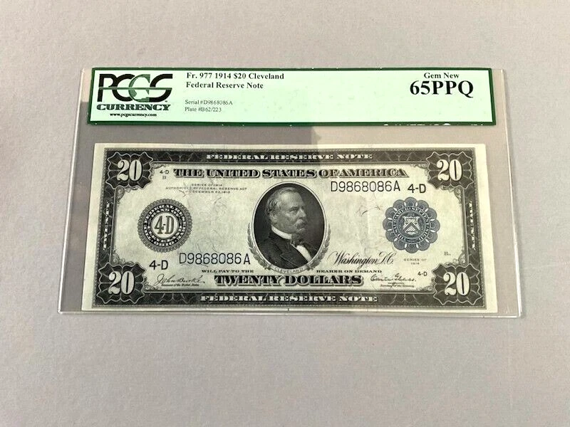 U.S. 20 Dollars Federal Reserve Note FR 977 - Cleveland 1914  PCGS 65 PPQ - Image 1 of 4