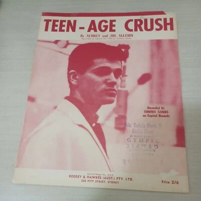 TOMMY SANDS Sheet Music TEENAGE CRUSH Capitol Records 50's TEEN POP Vocals - Image 1 of 4