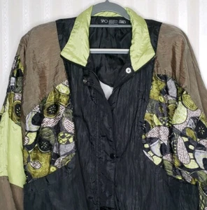 Vintage 90s Sport Essentials Womens Sz L Windbreaker Full Zip Jacket Black Green - Picture 1 of 8