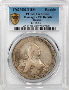 Russia 1762 ММД ДМ Rouble, Catherine II, PCGS VF Detail - Picture 1 of 3