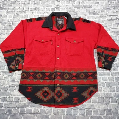 Vtg Bugle Boy Club Style Shirt Mens Medium Fleece Snap Aztec Southwest Cowboy  - Image 1 of 4