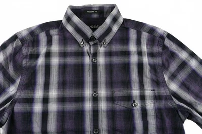 Camisa a Cuadros Express Para Hombre Calce Moderno Con Botones Púrpura Negra S 14-14.5 Foto 1 de 4
