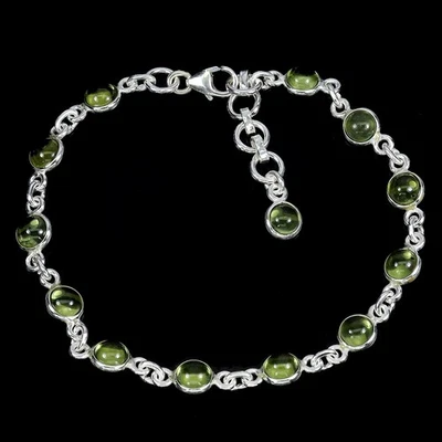 925 Sterling Silver Bracelet Round Peridot 5mm Natural Gemstone Jewelry 7in - Image 1 of 4