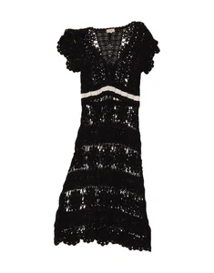 KAREN MILLEN Womens See Through Crochet A-Line Dress UK 0 2XS Black Floral DL34 - Picture 1 of 3