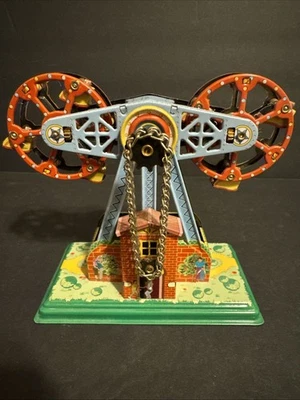 Roda gigante dupla Riesenrad corda chave movimento estanho metal brinquedo em movimento FUNCIONA - Imagem 1 de 4
