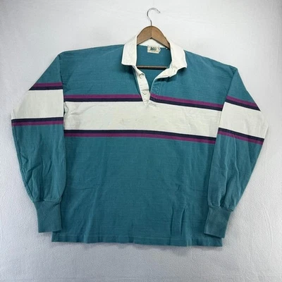 Винтажная мужская рубашка регби REI 2XL синий фиолетовый цветной блок толстая квадратная 90-е сделано в США - Изображение 1 из 4