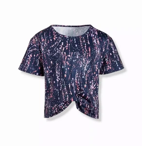 ID Ideology Girls Size M Splatter Print Top Short Sleeve Ruched Indigo Blue - Picture 1 of 9