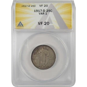 1917 D Type 1 Standing Liberty Quarter VF 20 ANACS Silver SKU:I20192 - Picture 1 of 4
