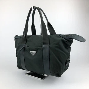 PRADA Hand Bag Tote Purse Mini Boston Bag Logo Nylon Khaki Authentic - Imagen 1 de 24