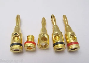 4 x Gold Plated 4mm Banana Plug Jack Solderless Speaker Connectors Binding Post - Picture 1 of 9