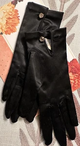 Kay Fuchs Med Black Jeweled Closure Evening Gloves RAYON & NYLON VTG W. Germany - Picture 1 of 4