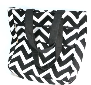 Tote Bag Black & White Stripe Large Charming Charlie Cotton - Picture 1 of 8