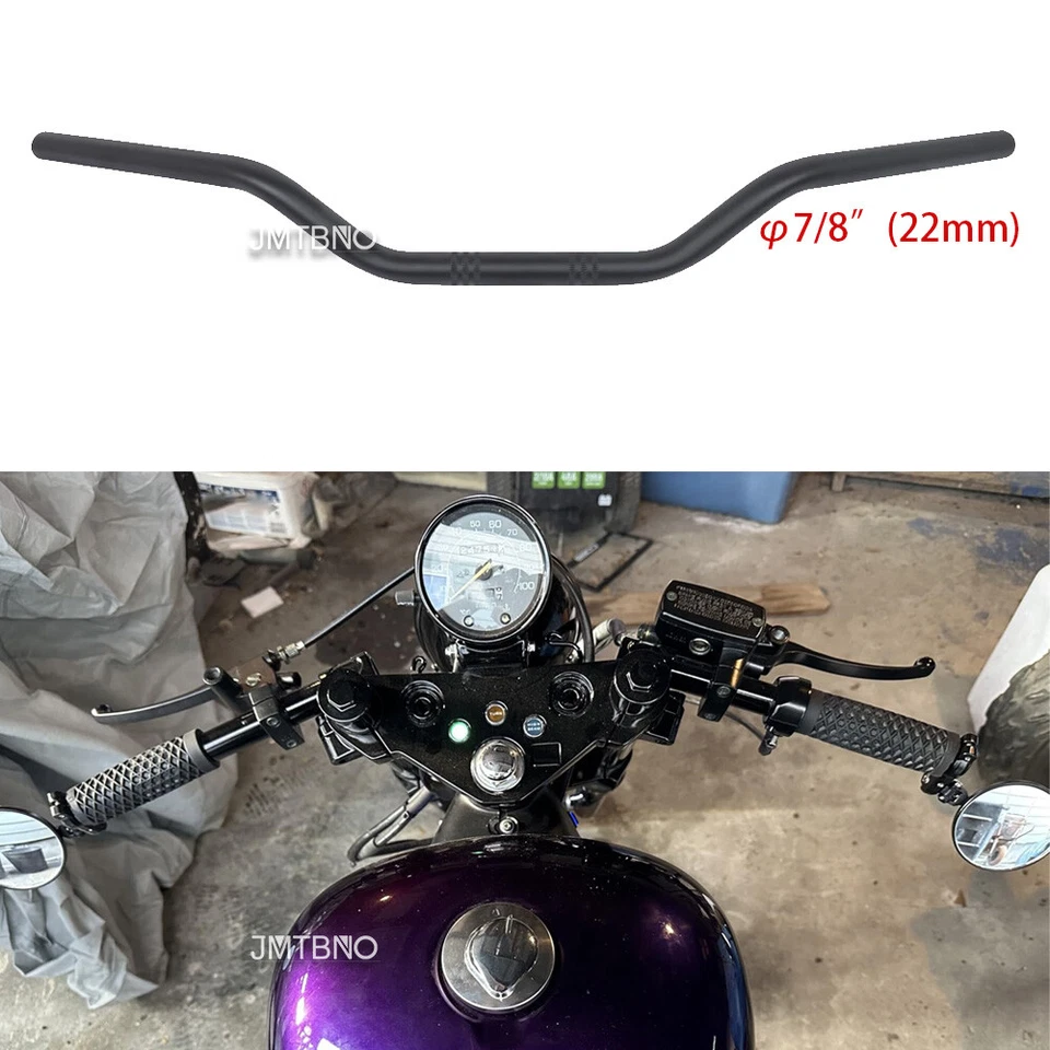 Manillar de arrastre rastreador negro para motocicleta 7/8" 22 mm para Triumph Bonneville Foto 1 de 4