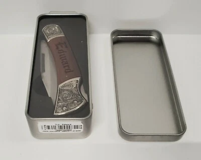 Pocket Knife Stainless Steel Blade Real Wood with Metal Gift Box "Edward" - Image 1 of 2