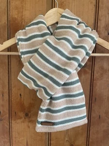 Men’s Striped Merino Wool Scarf Beige Green Cream - Picture 1 of 3