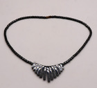 Vintage Gray Black Hematite Crystal Bead Bib Choker Pendant Necklace 17