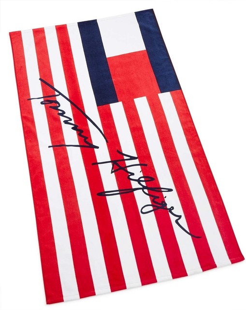 Tommy Hilfiger USA Flags Beach Towel (36 x 68) 100% Cotton 91 x 173 cm New