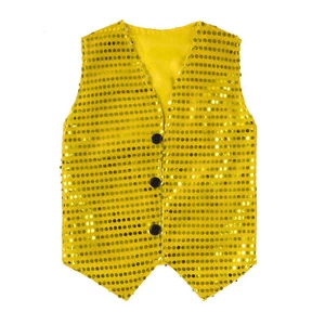 Boy Shiny Vest Waistcoat Disco Sequin Costume Jazz Hip-hop Performance Dancewear - Picture 1 of 106