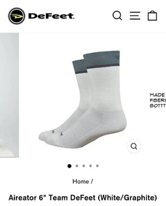 NEW DeFeet Aireator 6" Cycling Socks SMALL MEN UP TO 7 WOMEN 6-8 WHITE + GRAY - Picture 1 of 11