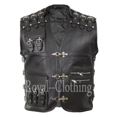 Men's New Heavy Buckled Rocker Biker Motorcycle Genuine Cow Leather Vest - Image 1 of 4