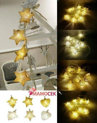 FILO 10 luci led stella albero cuore metallo oro argento bianco caldo a batteria - Immagine 1 di 4