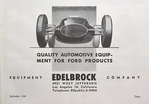 Edelbrock Los Angeles Speed Racing Hot Rod Mancave Garage anuncio impreso vintage 1949 - Imagen 1 de 4