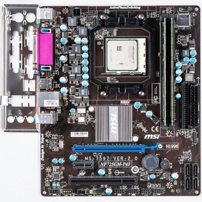 Placa madre MSI NF725GM-P43 AM3 MicroATX DDR3 AMD Phenom II Windows XP retro Foto 1 de 4