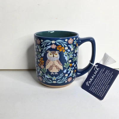 Taza Búho Aralma Decorativa Diseño Floral Cerámica Azul Oscuro Taza de Café - NUEVA Foto 1 de 4