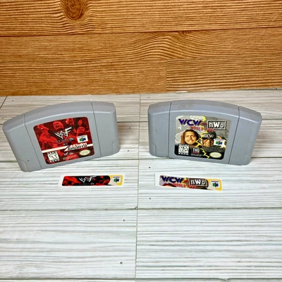 Lote de juegos WWF Attitude y WCW vs NWO (Nintendo 64 N64) auténticos con etiquetas Foto 1 de 4