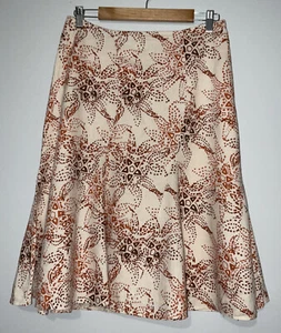 SUZANNE GRAE Size 10 Linen Skirt Lined Batik Like Print Flared VGC Free Postage - Picture 1 of 6