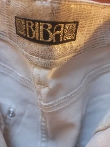 Biba Soft Metallic Skinny Jeans Size 12 30" Reg Leg Beige Shimmer Snakeprint - Picture 1 of 12