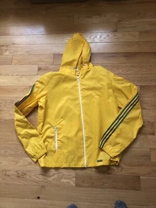 Vintage Adidas Rain Jacket Windbreaker Yellow Trefoil Full Zip with Zip Pocket M - Picture 1 of 14